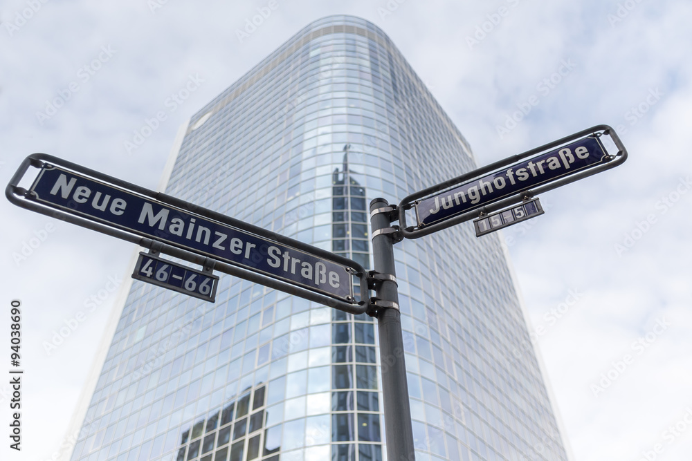 Fototapeta premium frankfurt germany skyscrapers street signs