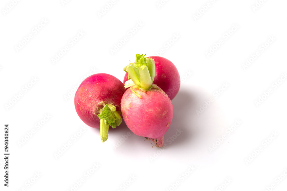 Small pink radish vegetable over white background Small pink radish vegetable over white background