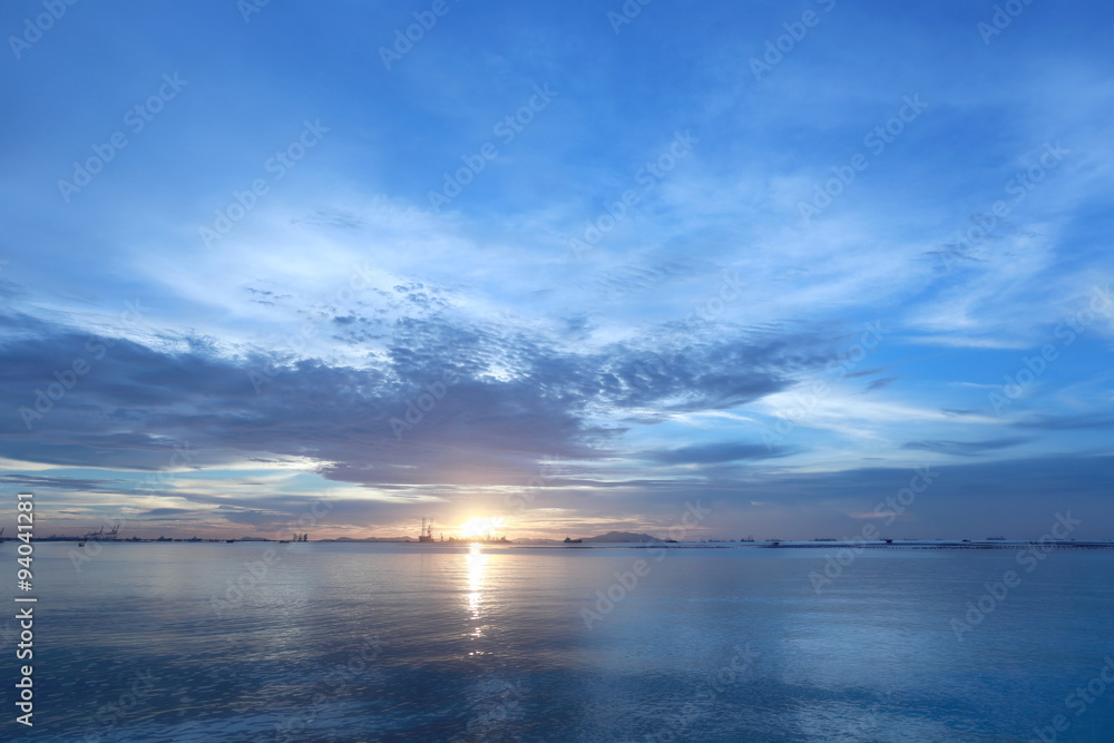 Twilight of sea sunset in Thailand.