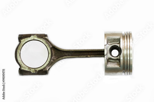 Piston and connecting rod isolated on white background, Engine equipment in industry, Auto parts concept.