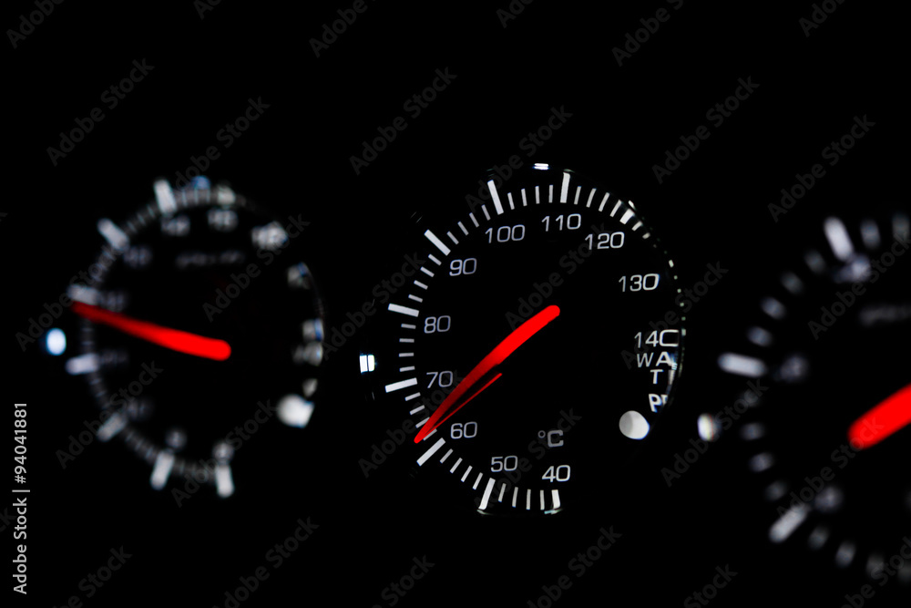 Speedometer in car for measure the velocity, The equipment gauge in control area of the car, Driver monitor car status with speedometer gauge.