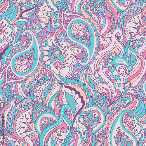 Floral paisley vector colorful ornate seamless pattern. Seamless pattern can be used for wallpapers, pattern fills, web page backgrounds, surface textures.
