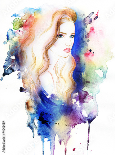 Beautiful face. woman portrait. abstract watercolor .fashion background