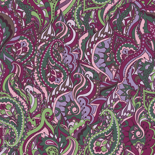 Floral paisley vector colorful ornate seamless pattern. Seamless pattern can be used for wallpapers, pattern fills, web page backgrounds,surface textures.