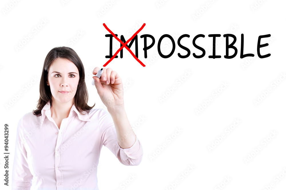 Businesswoman choosing Possible instead of Impossible. Businesswoman choosing Possible instead of Impossible.