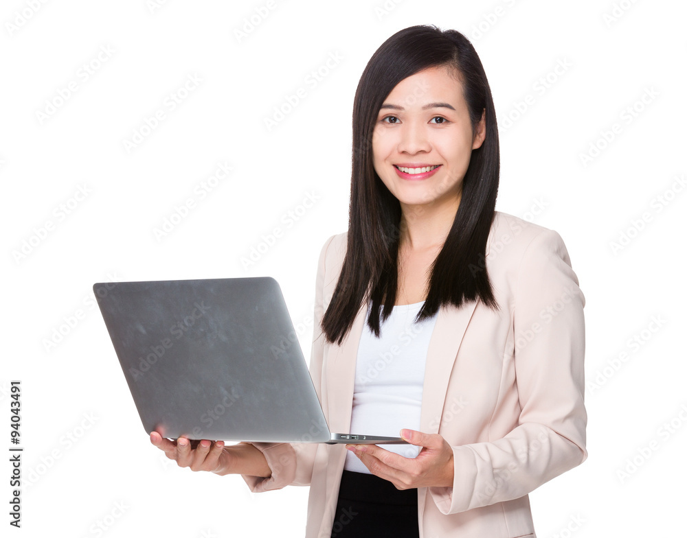 Young Businesswoman use of the notebook computer Young Businesswoman use of the notebook computer