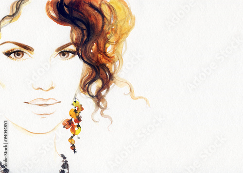 Beautiful face. woman portrait. abstract watercolor .fashion background