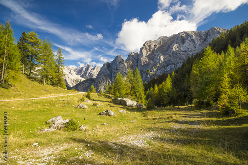 colorful autumn in the Alps.road through the pass Predel on Mang