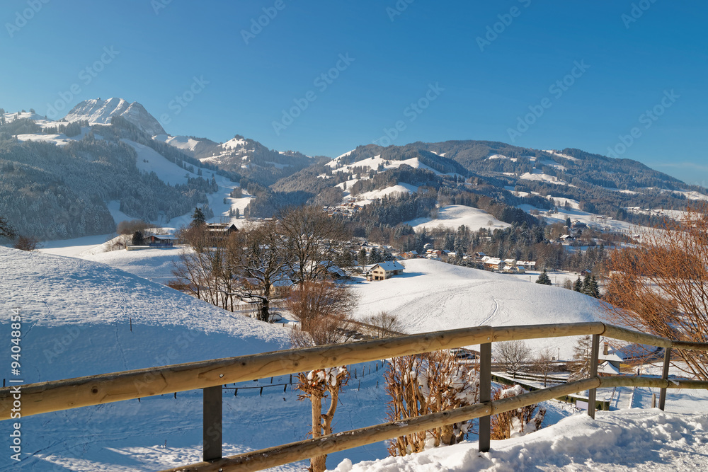 Beautiful winter landscape of swiss mountains