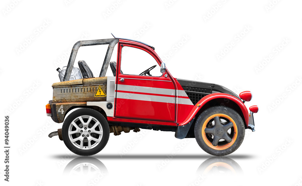 Small buggy car assembled from spare parts