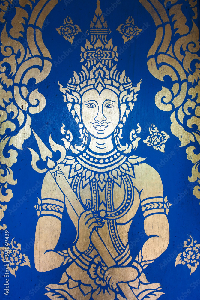 Ancient Thai art painting on temple ceiling, Thailand