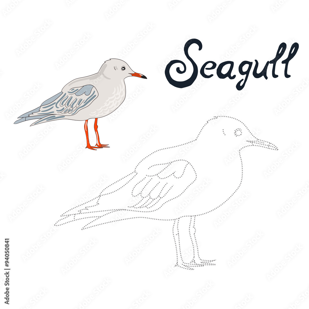Obraz premium Educational game connect dots draw seagull bird