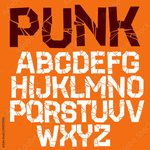 Alphabet made of broken letters. Decorative font with cracks