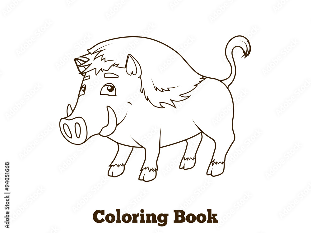 Forest animal boar cartoon coloring book vector