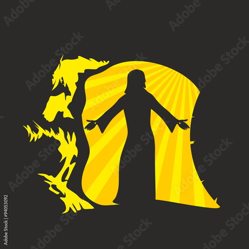 Jesus in front of the empty tomb