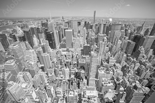Black and white toned aerial view of Manhattan  USA.