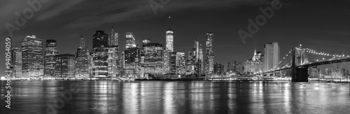 Black and white New York City at night panoramic picture, USA. © MaciejBledowski