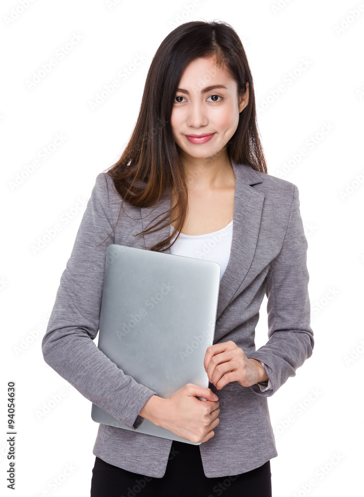 Asian Young Businesswoman hold with laptop computer Asian Young Businesswoman hold with laptop computer
