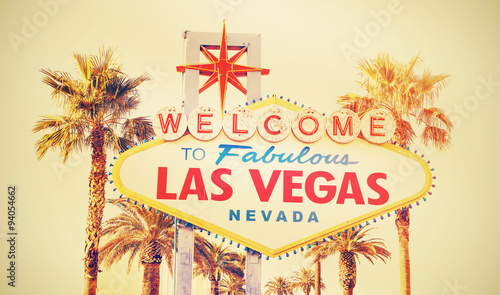 Retro cross processed Welcome To Las Vegas Sign, USA.