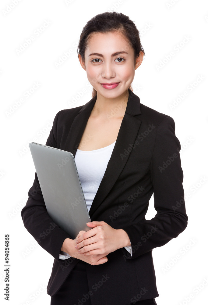 Asian Businesswoman hold with laptop computer Asian Businesswoman hold with laptop computer