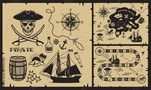Set of vintage pirate elements. 
