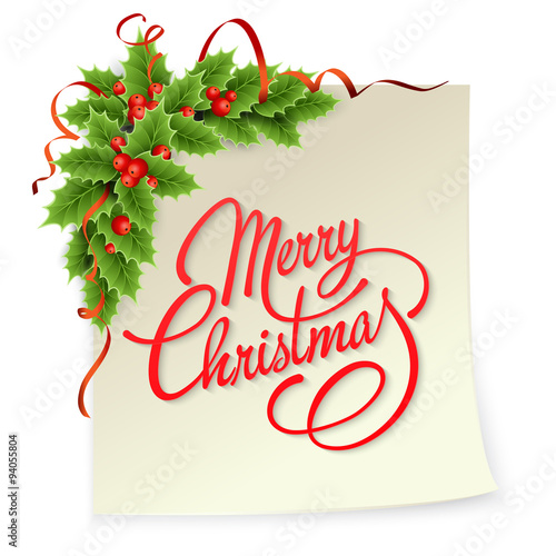 Vector Christmas holly with berries.
