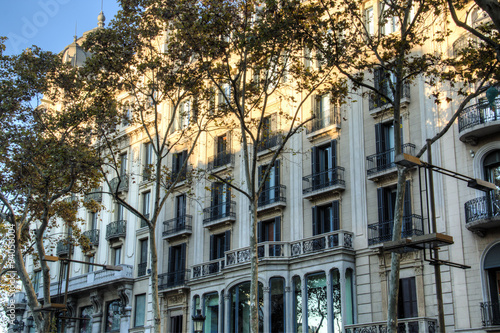 The typical facades of the buildings in Barcelona in Spain
