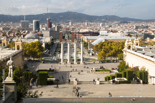 View over Placa de Espana from the Montjuic mountain in Barcelona in Spain 