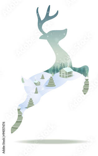 Merry Christmas card with christmas deer