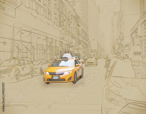 Yellow Cab in Manhattan, New York City.