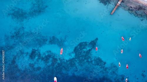 Foto blaues Wasser - Boote - Karibik - Luftbild - Curacao