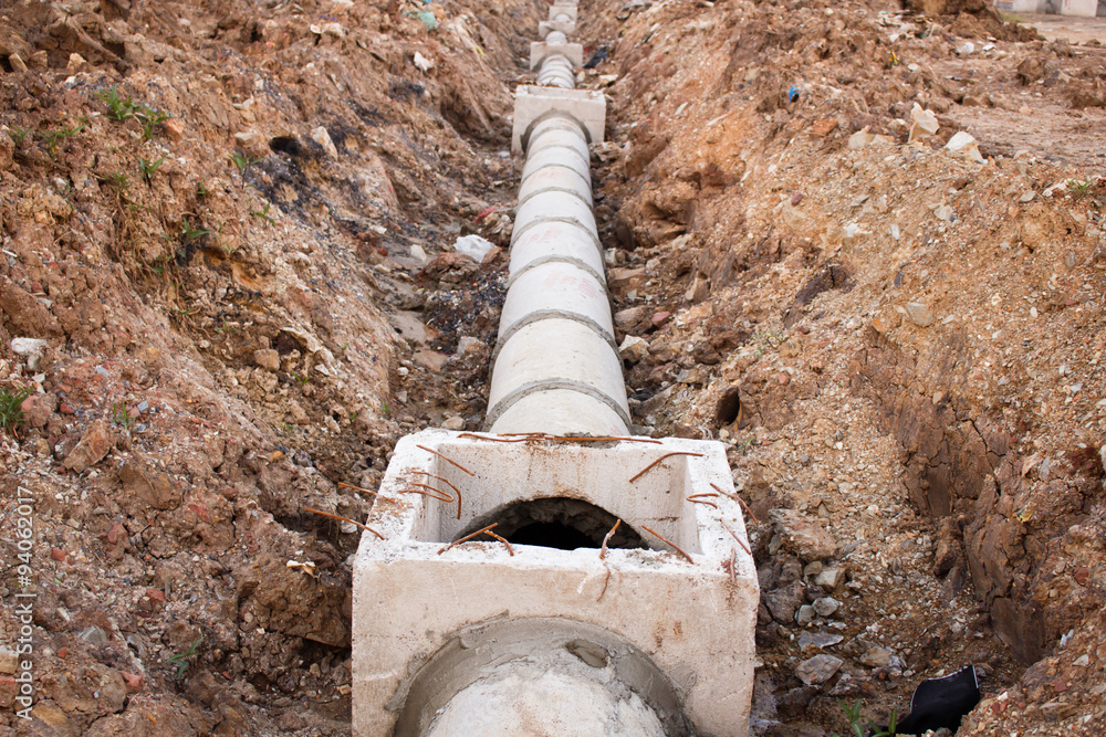 cement pipeline ditch in the construction site