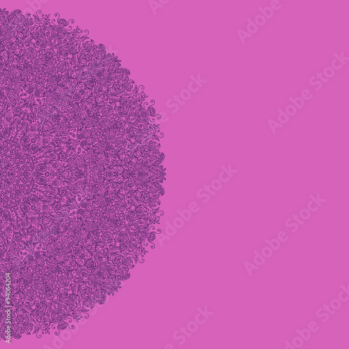 card for greetings with a semicircular backdrop of curls and spi