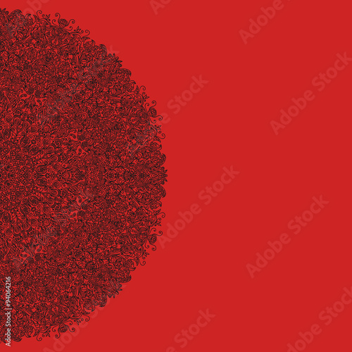 card for greetings with a semicircular backdrop of curls and spi
