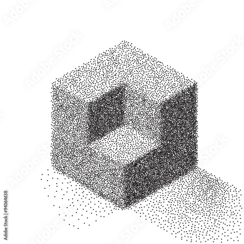 Dotwork Halftone Vector Cube Icon. Tattoo Style Vector Backgroun