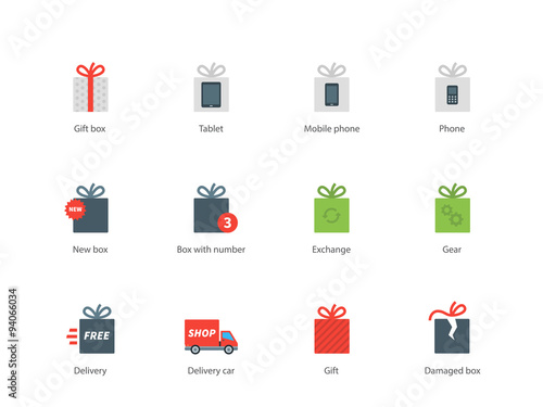 Technology presents color icons on white background