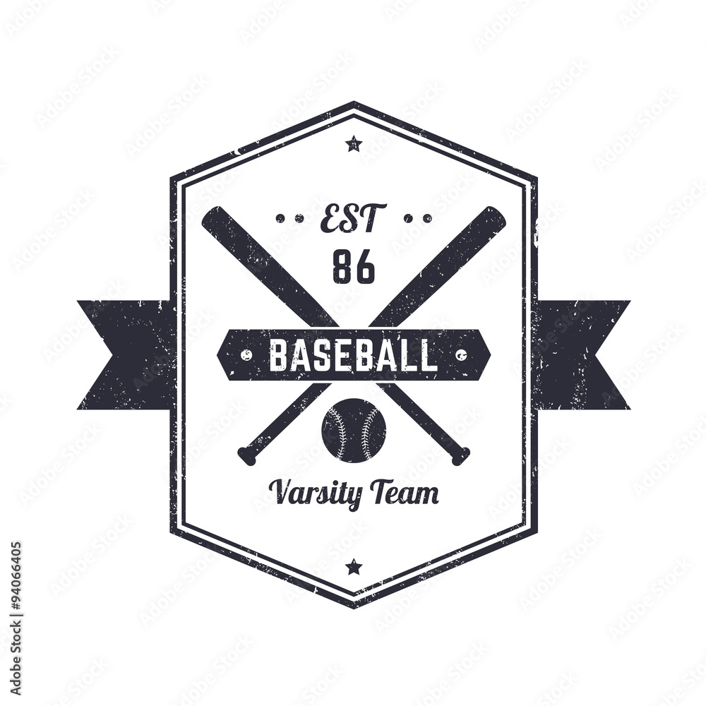 Baseball Team 86 vintage grunge emblem, logo, t-shirt design, print, vector illustration
