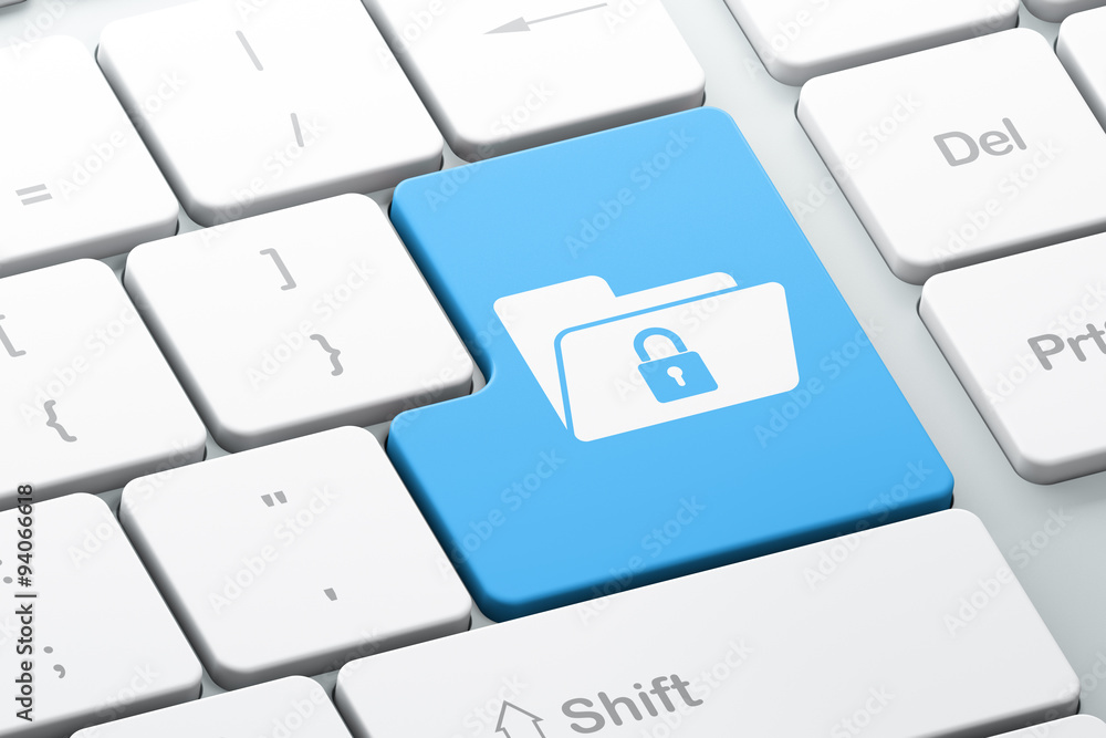 Finance concept: Folder With Lock on computer keyboard Finance concept: Folder With Lock on computer keyboard