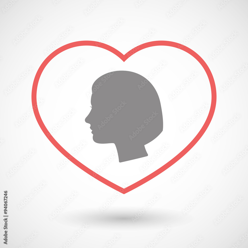 Line heart icon with a female head