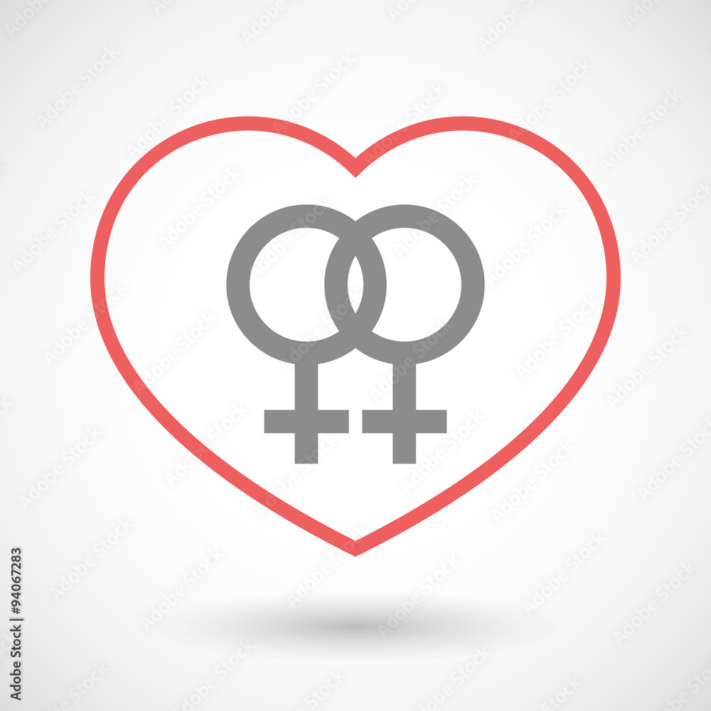 Line heart icon with a lesbian sign Line heart icon with a lesbian sign