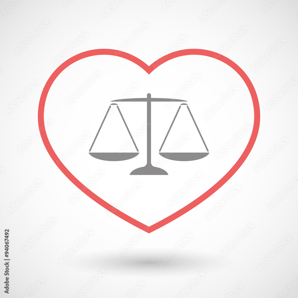 Line heart icon with a justice weight scale sign Line heart icon with a justice weight scale sign
