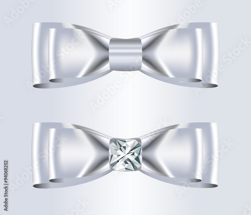 Double Elegant White Silk Bows with Diamond for wedding, invitations, cards or parties. Vector