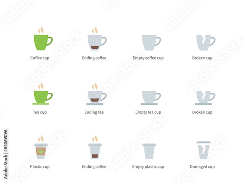 Coffee cup color icons on white background