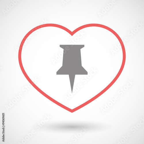 Line heart icon with a push pin