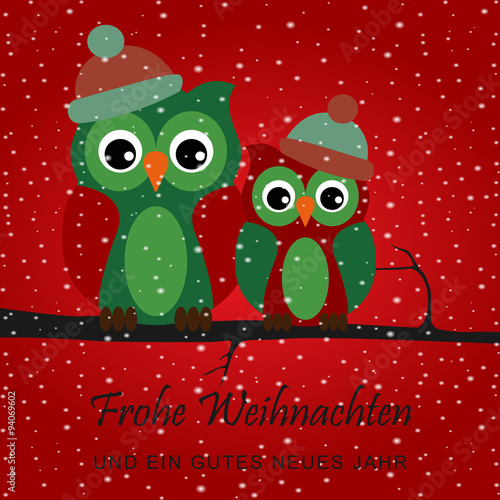 Frohe Weihnachten - Eulen (rot)