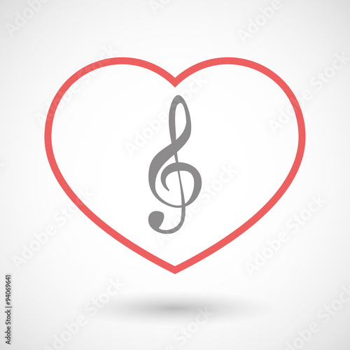 Line heart icon with a g clef