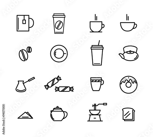 Drinks, beverages icon set. Coffee and tea, breakfast. Vector illustration.