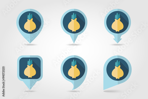 Onion mapping pins icons with long shadow