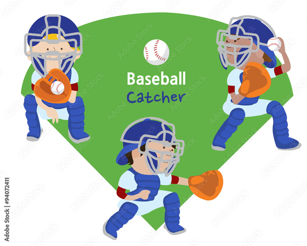 There are three catchers that are doing different poses. There are three catchers that are doing different poses.