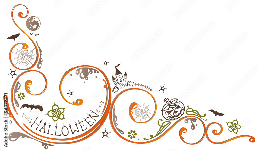 Halloween Ranke mit Kürbis, Schloss und Fledermäusen. Halloween Ranke mit Kürbis, Schloss und Fledermäusen.